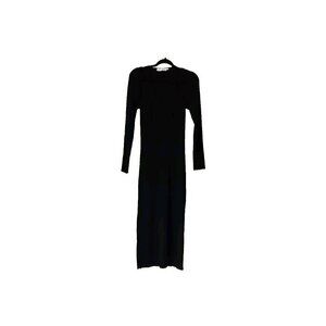 ASTR The Label  Dress M Black Ribbed V Neck Long Sleeve Midi Bodycon Goth Witchy